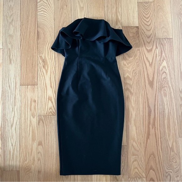 Black midi strapless dress with ruffled top - Picture 1 of 8
